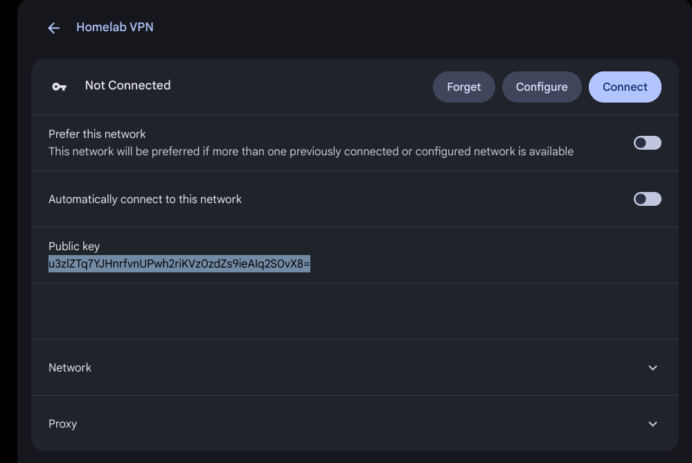 Chromebook VPN Public Key